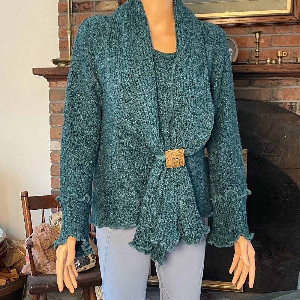 Elegant Teal Sweater with Scarf